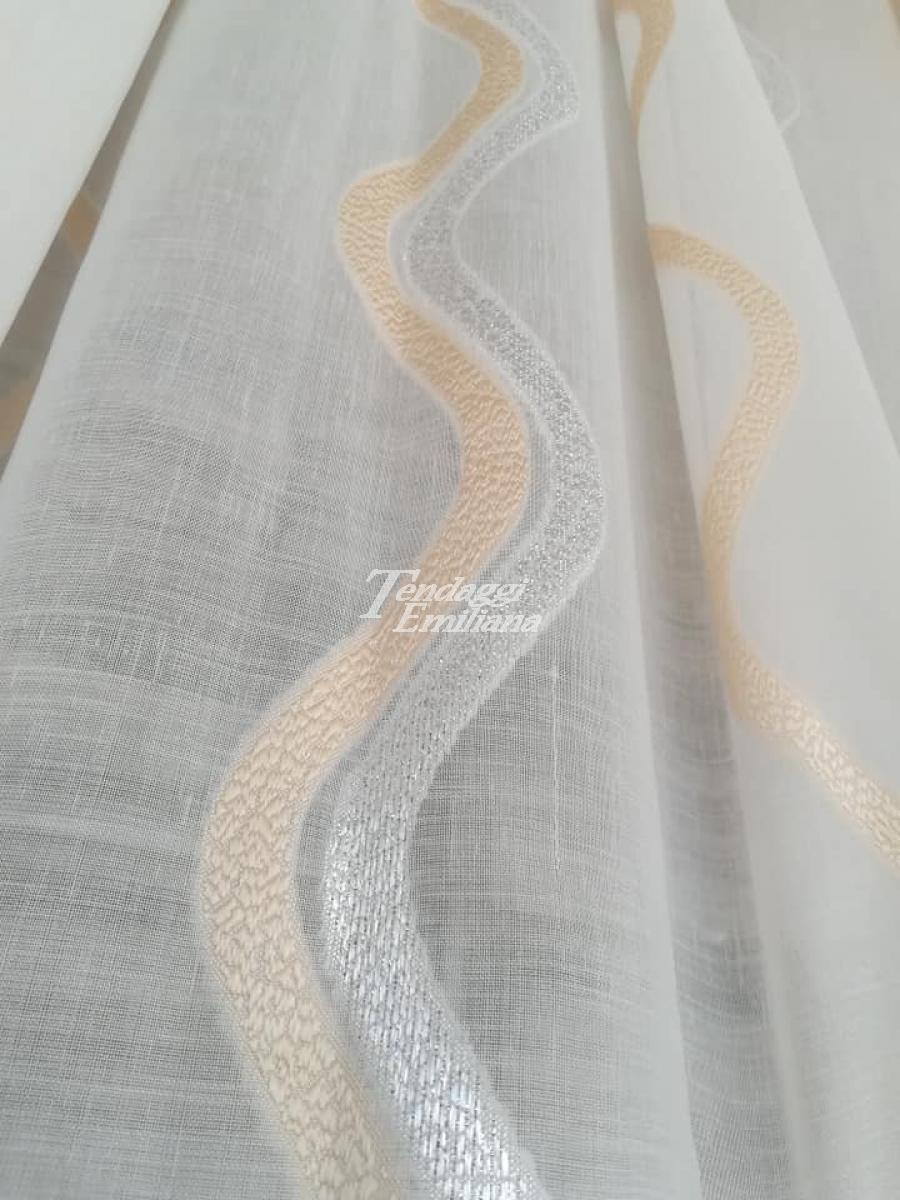 Tenda fil coupè colore naturale con onde crema e argento filato lurex