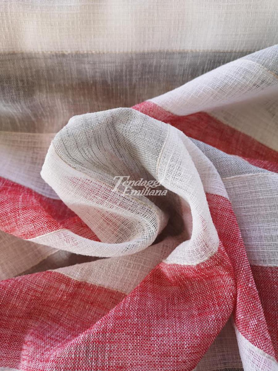 Tendina larga 60 cm rigata orizzontale bianca/grigio/rosso